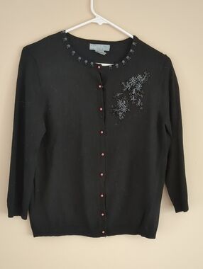 Petite Logic Black Embellished Button-Front Cardigan